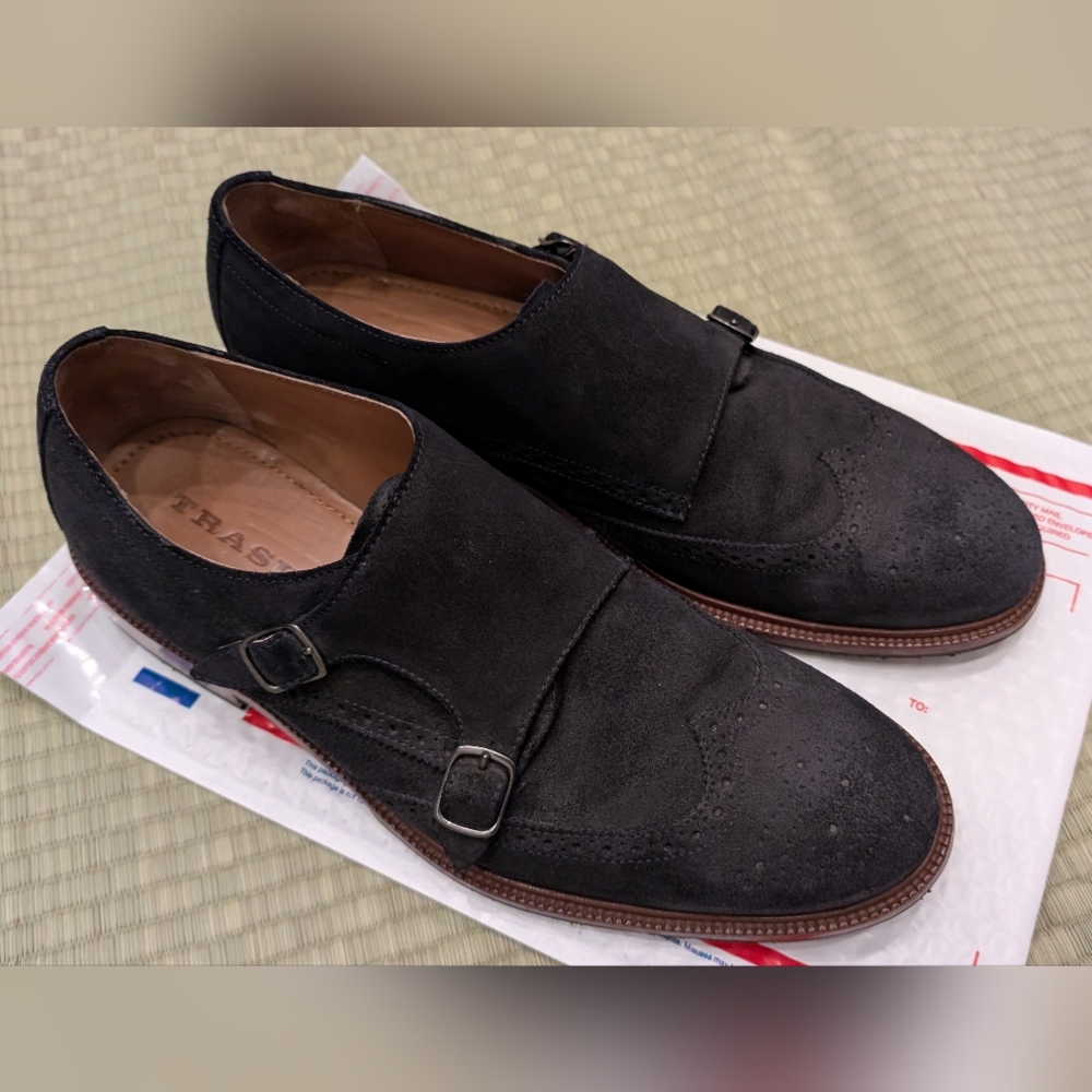 Trask Double Monk Strap Suede Leather Dress Shoes Men's Size 11